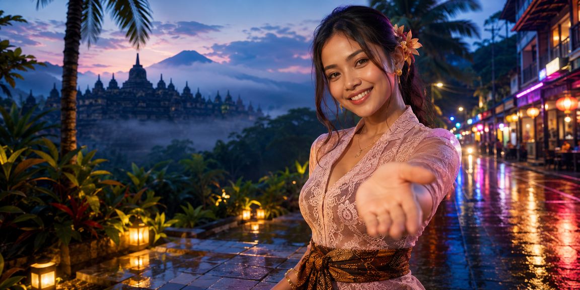 Suasana kasino neon malam yang glamor dengan nuansa hiburan premium
