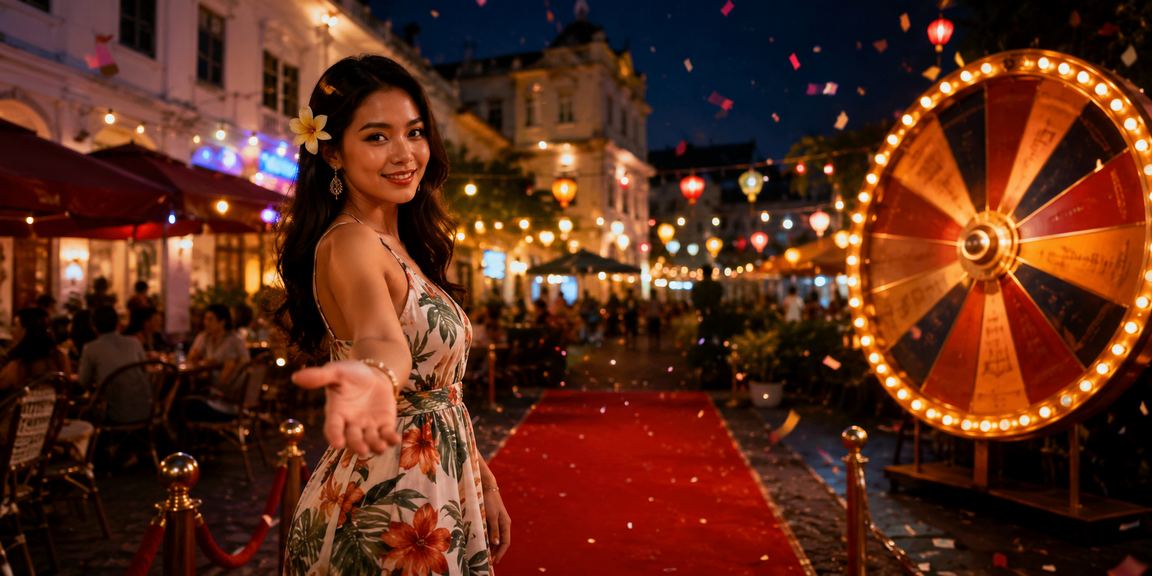 Meja roulette klasik di suasana kafe Vietnam dengan sentuhan modern